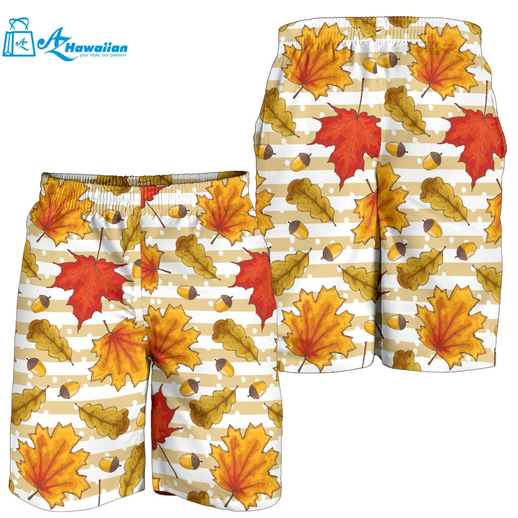 Maple Leaf Oak Leaf Acorns Beige Striped Background Men Shorts