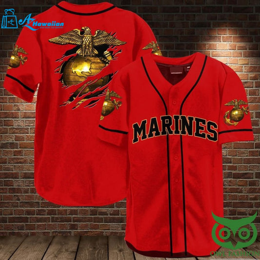 Marine Veteran Red Baseball Jersey Shirt