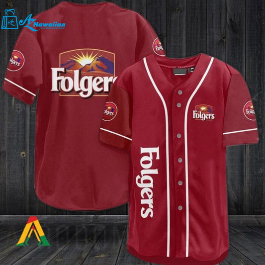 Maroon Folgers Coffee Baseball Jersey