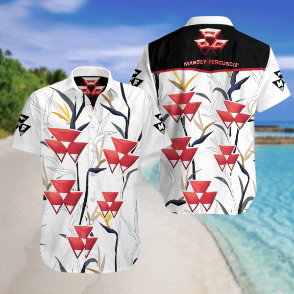 Massey Ferguson ,Massey Ferguson Summer Fan Gift Hawaiian Graphic Print Short Sleeve 