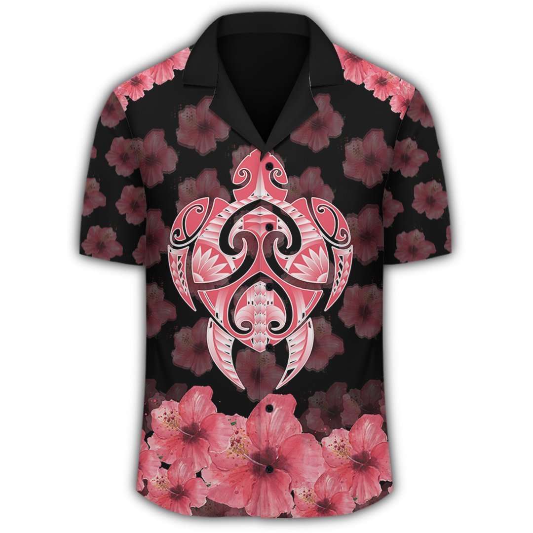 (Personalized) Kanaka Turtle Hibiscus Hawaiian Shirt - Black Pink - AH