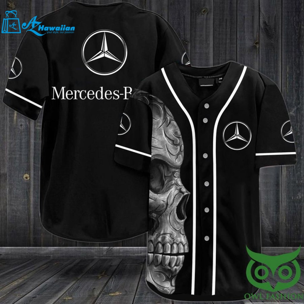 MERCEDES BENZ Black and White with Skull Baseball Jersey Shirt