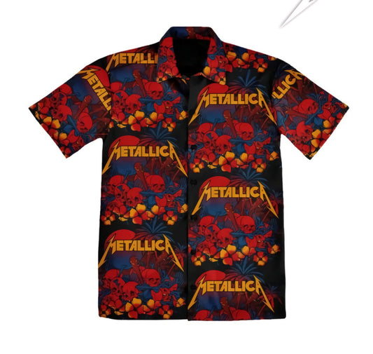 Metallica Music Band Lover Gift, Metallica Sunset Skulls Hawaiian Graphic Print Short Sleeve 