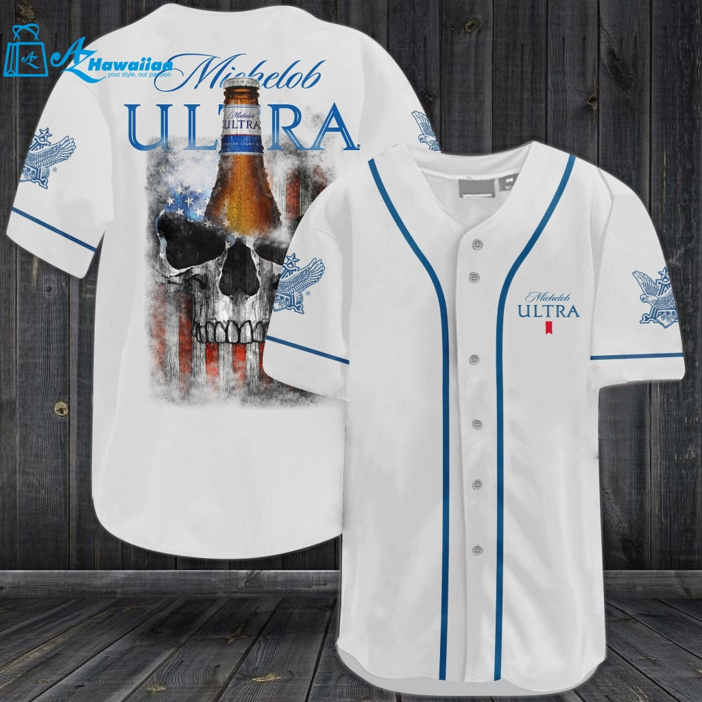 Michelob Ultra Skull USA Flag All Over Print Unisex Baseball Jersey 