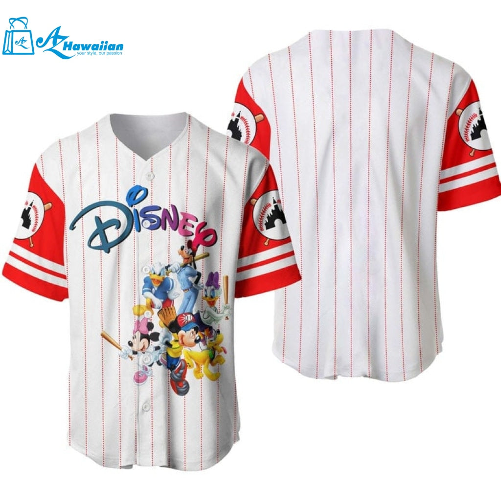 Mickey Mouse & Friends Disney All Over Print Pinstripe Baseball Jersey 