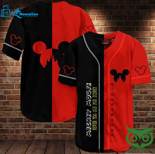 MICKEY MOUSE Half Black Half Red BASEBALL JERSEY Shirt