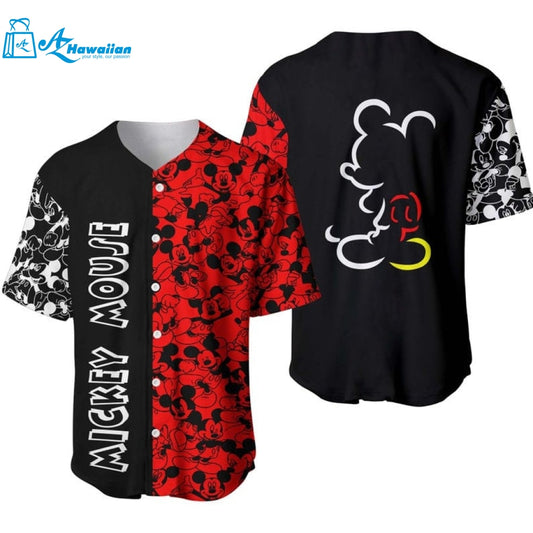 Mickey Mouse Pattern All Over Print Baseball Jersey & Black