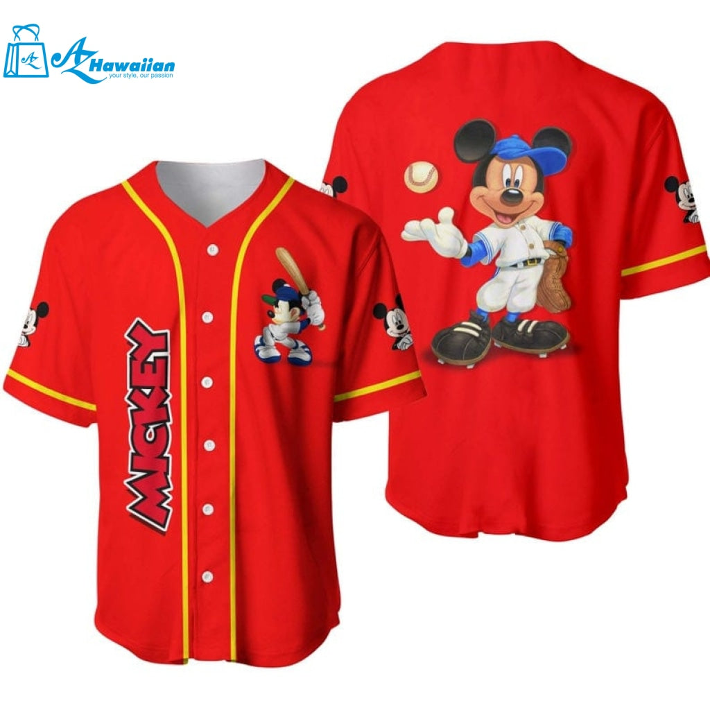 Mickey Mouse Playing Baseball All Over Print Baseball Jersey 