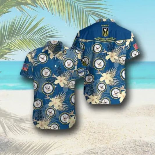 Military Veteran Navy Hawaiian Graphic Print Short Sleeve 