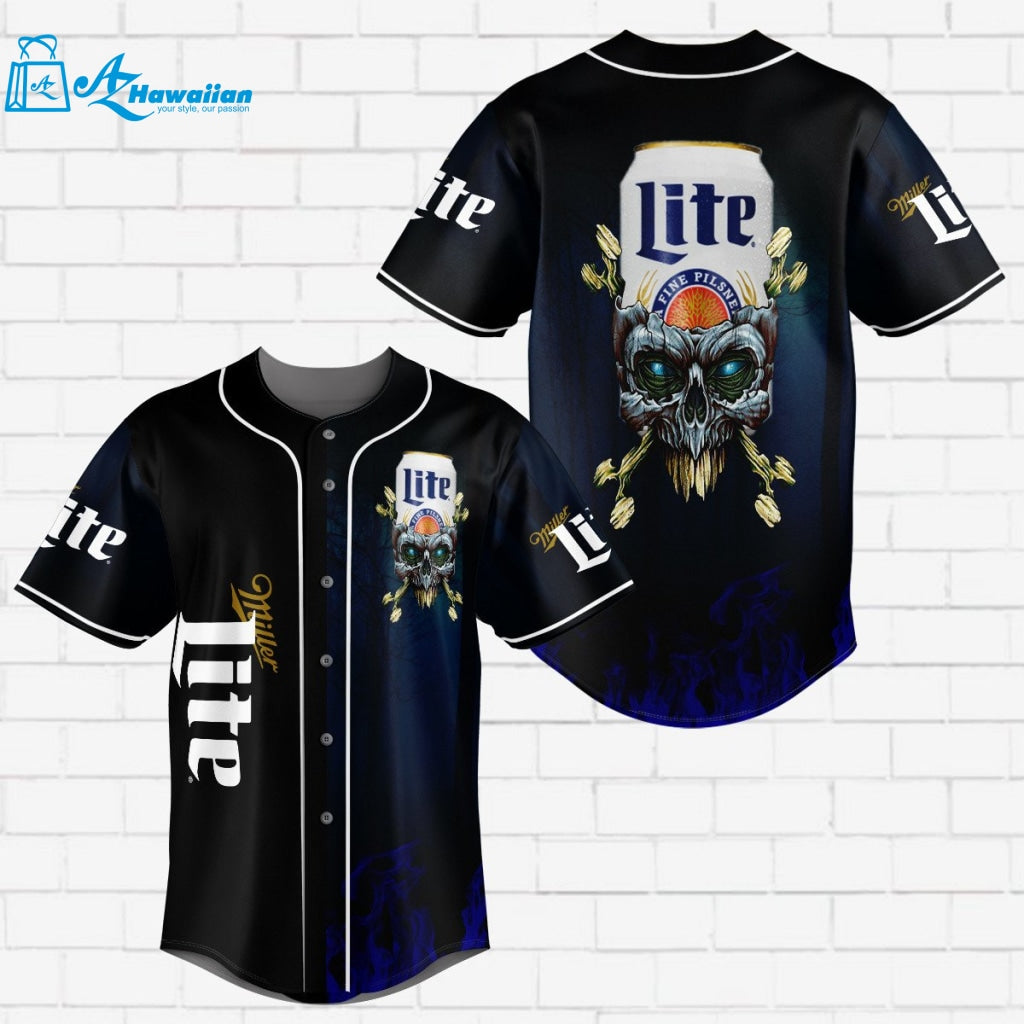 Miller Lite Flowery Skull All Over Print Unisex Baseball Jersey 