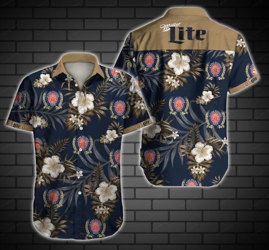 Miller Lite Hawaiian Graphic Print Short Sleeve 