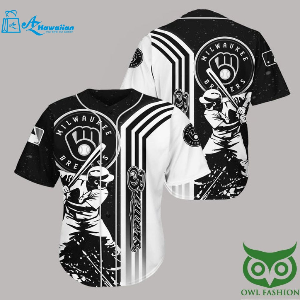 Milwaukee Brewers Black n White Baseball Jersey Shirt