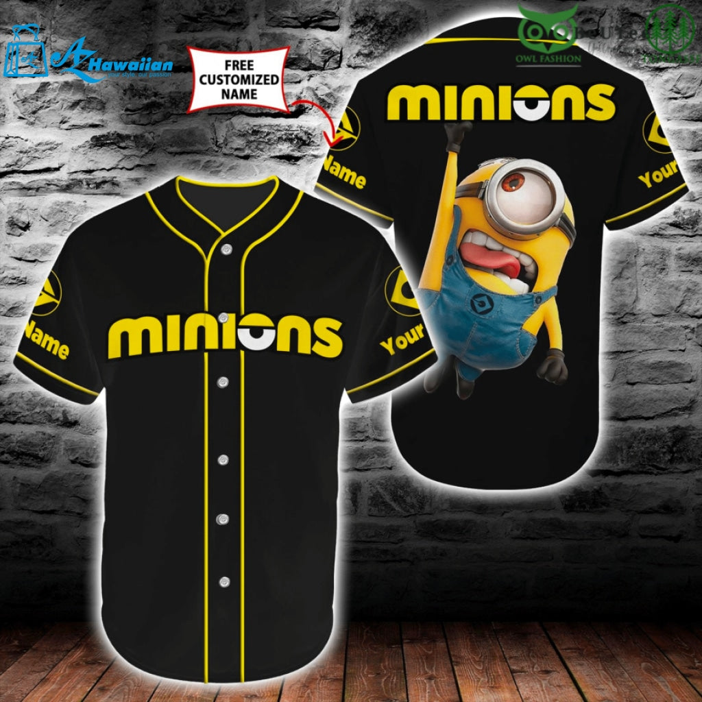 Minion Despicable Me Black Custom Name Baseball Jersey Shirt