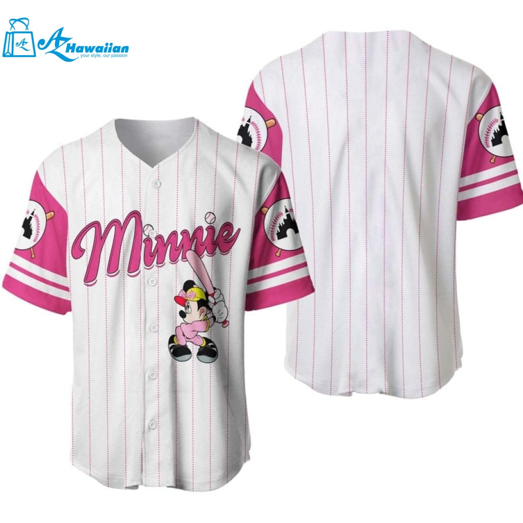 Minnie Mouse All Over Print Pinstripe Baseball Jersey 