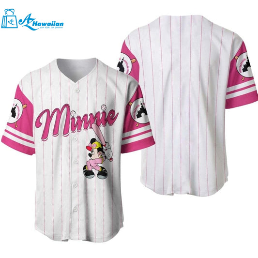 Minnie Mouse All Over Print Pinstripe Baseball Jersey 