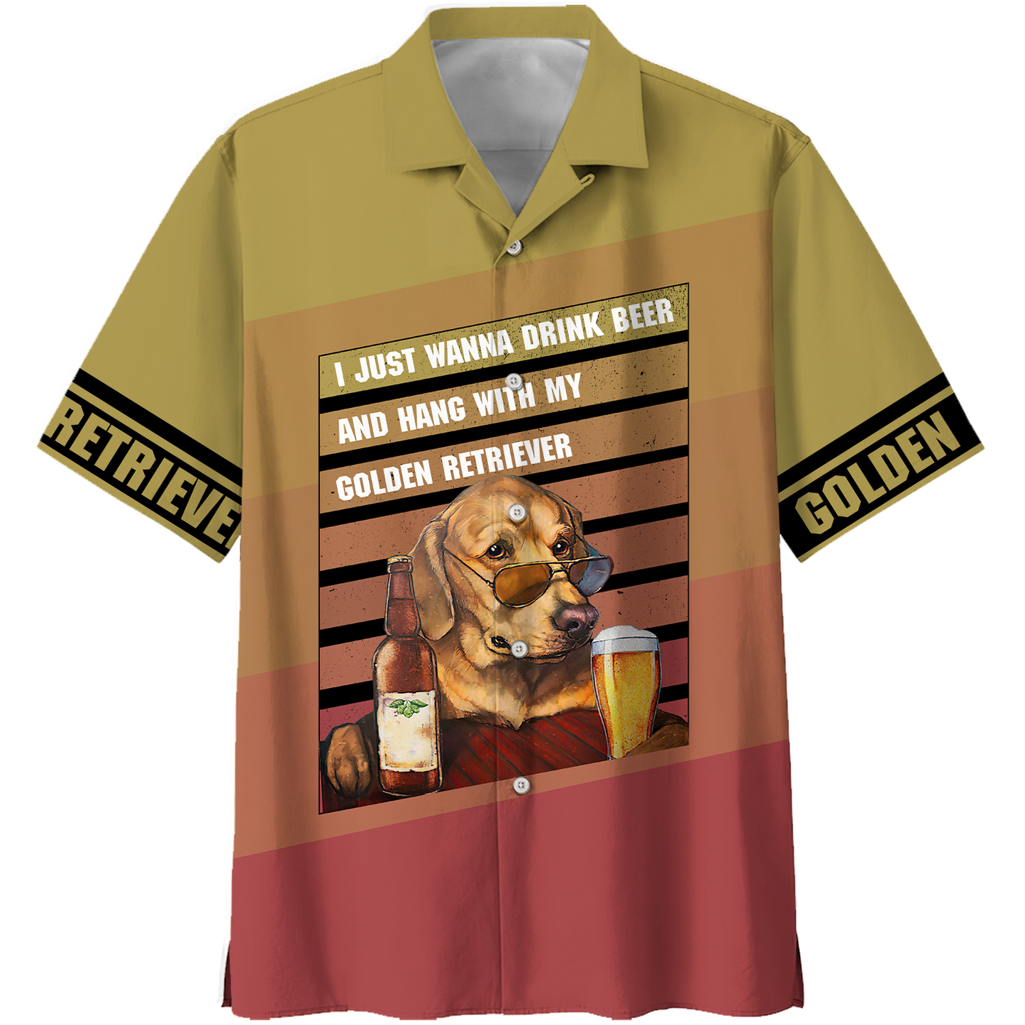 America - Beer & Golden Retriever Style Hawaii Shirt Hawaiian Shirt