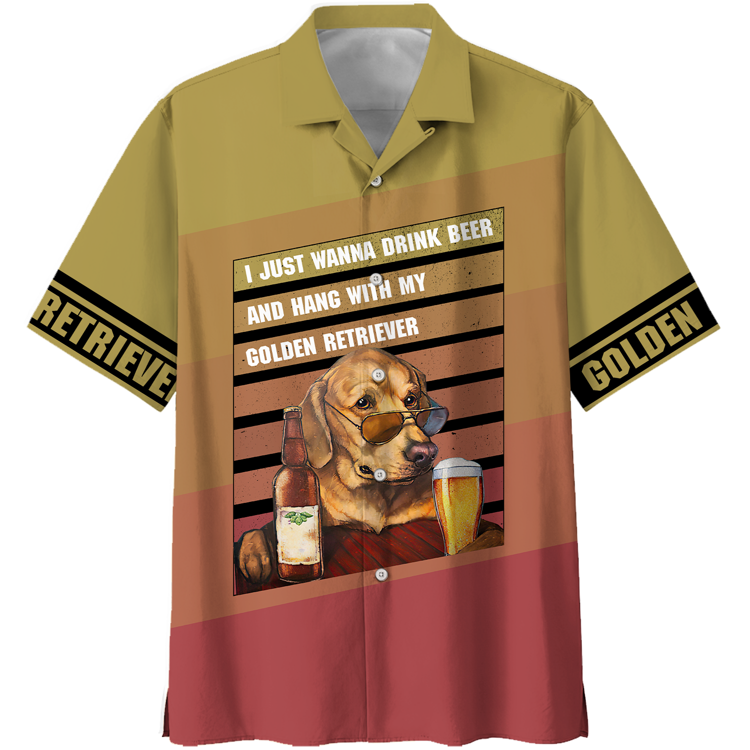 America - Beer & Golden Retriever Style Hawaii Shirt Hawaiian Shirt