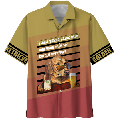 America - Beer & Golden Retriever Style Hawaii Shirt Hawaiian Shirt