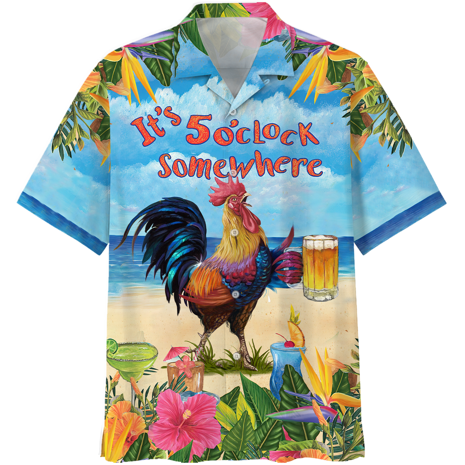 Rooster Chicken Beer Its 5Oclock Somewhere Style Hawaii Shirt Hawaiian