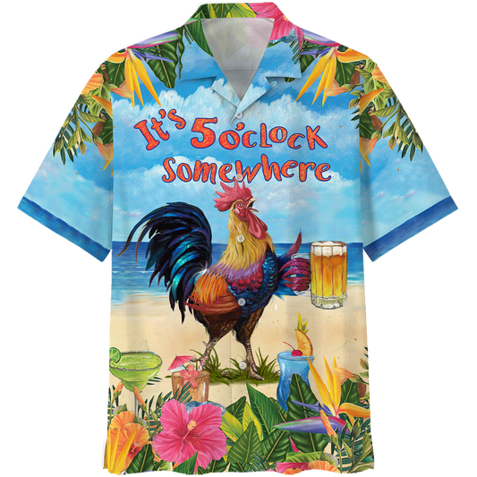 Rooster Chicken Beer Its 5Oclock Somewhere Style Hawaii Shirt Hawaiian