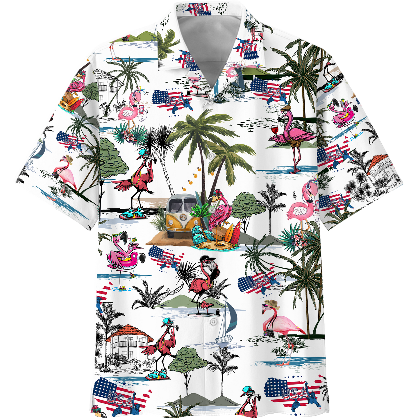 America - Flamingo Style Hawaiian Shirt | For Men & Women | Adult | HW7226