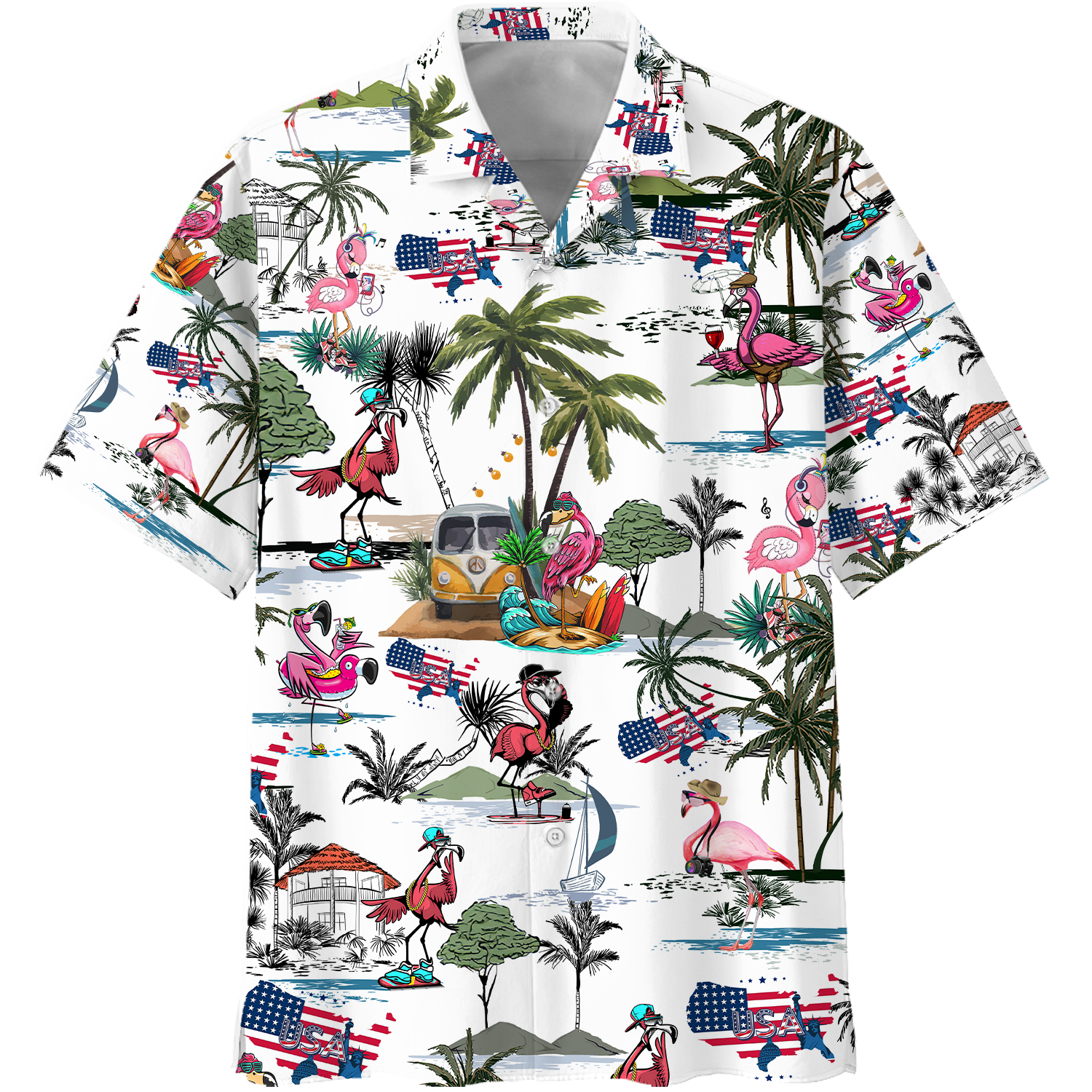 America - Flamingo Style Hawaiian Shirt | For Men & Women | Adult | HW7226