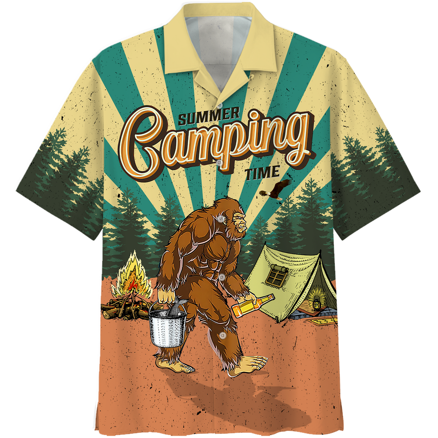 America - Bigfoot Go To Camping 2 Style Hawaii Shirt Hawaiian Shirt