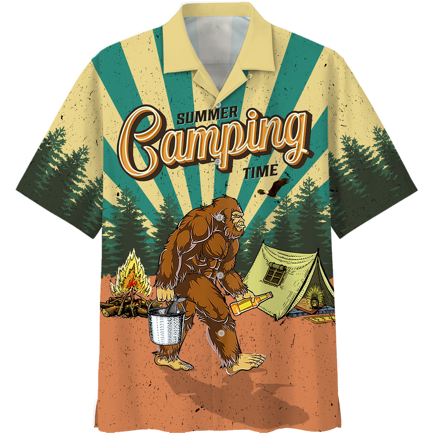 America - Bigfoot Go To Camping 2 Style Hawaii Shirt Hawaiian Shirt