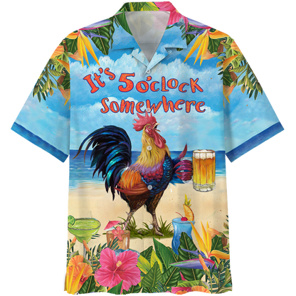 America - Rooster Chicken Beer Its 5Oclock Somewhere Style Hawaii Shirt Hawaiian