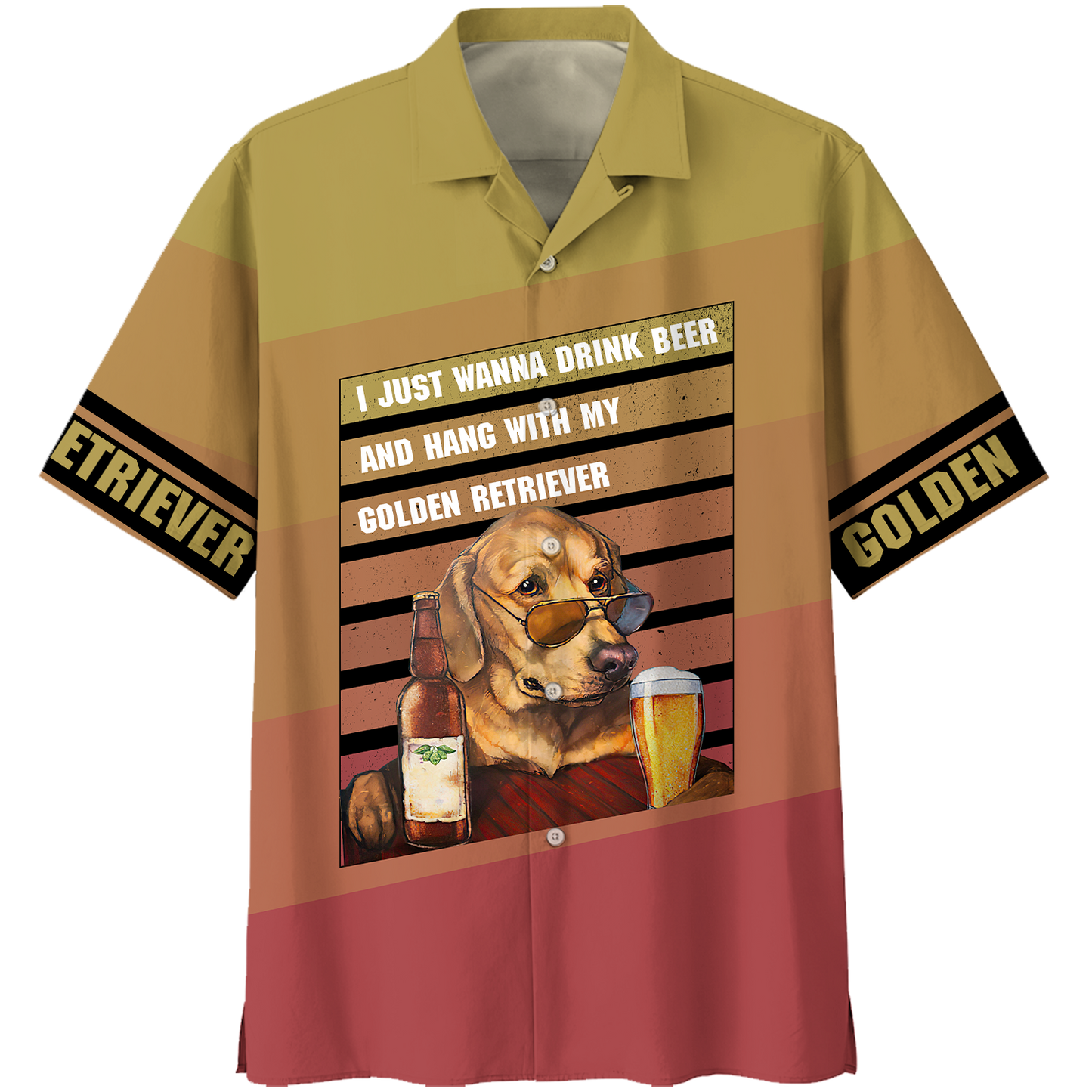 America - Beer & Golden Retriever Style Hawaii Shirt Hawaiian Shirt