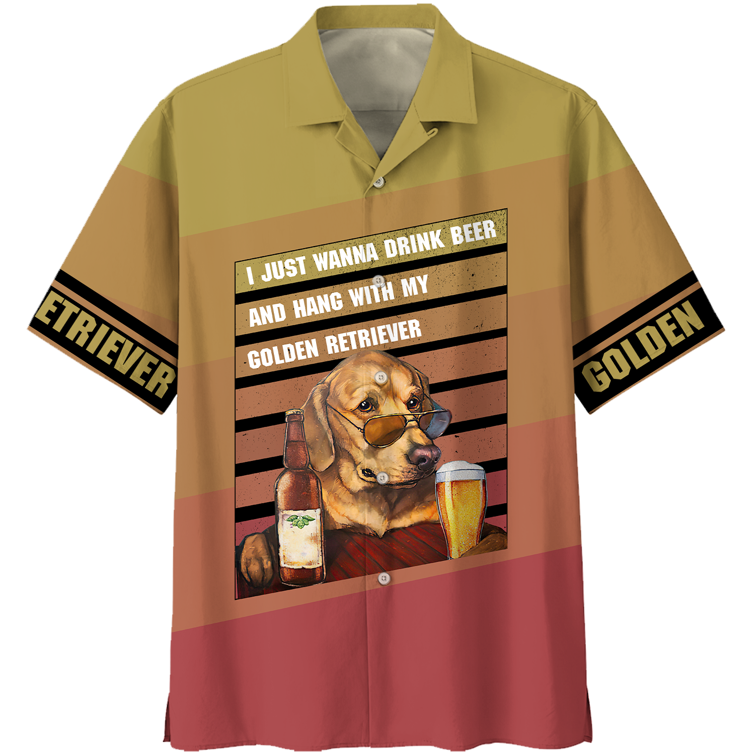 America - Beer & Golden Retriever Style Hawaii Shirt Hawaiian Shirt