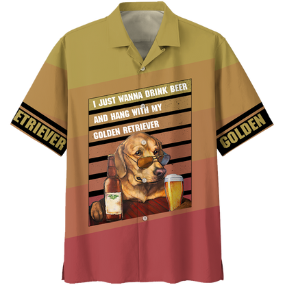 America - Beer & Golden Retriever Style Hawaii Shirt Hawaiian Shirt