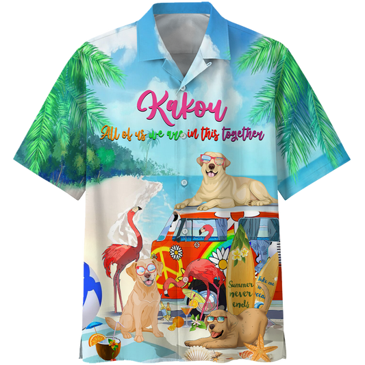 Labrador Retriever And Flamingo Hawaiian Shirt