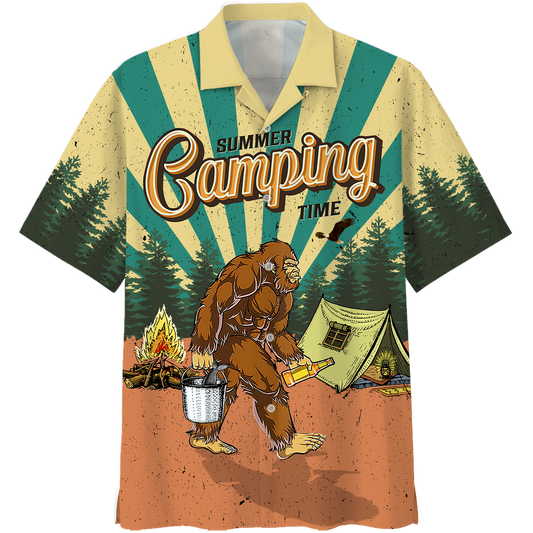 America Familleus - Bigfoot Go To Camping 2 Style Hawaii Shirt Short Hawaiian Shirt