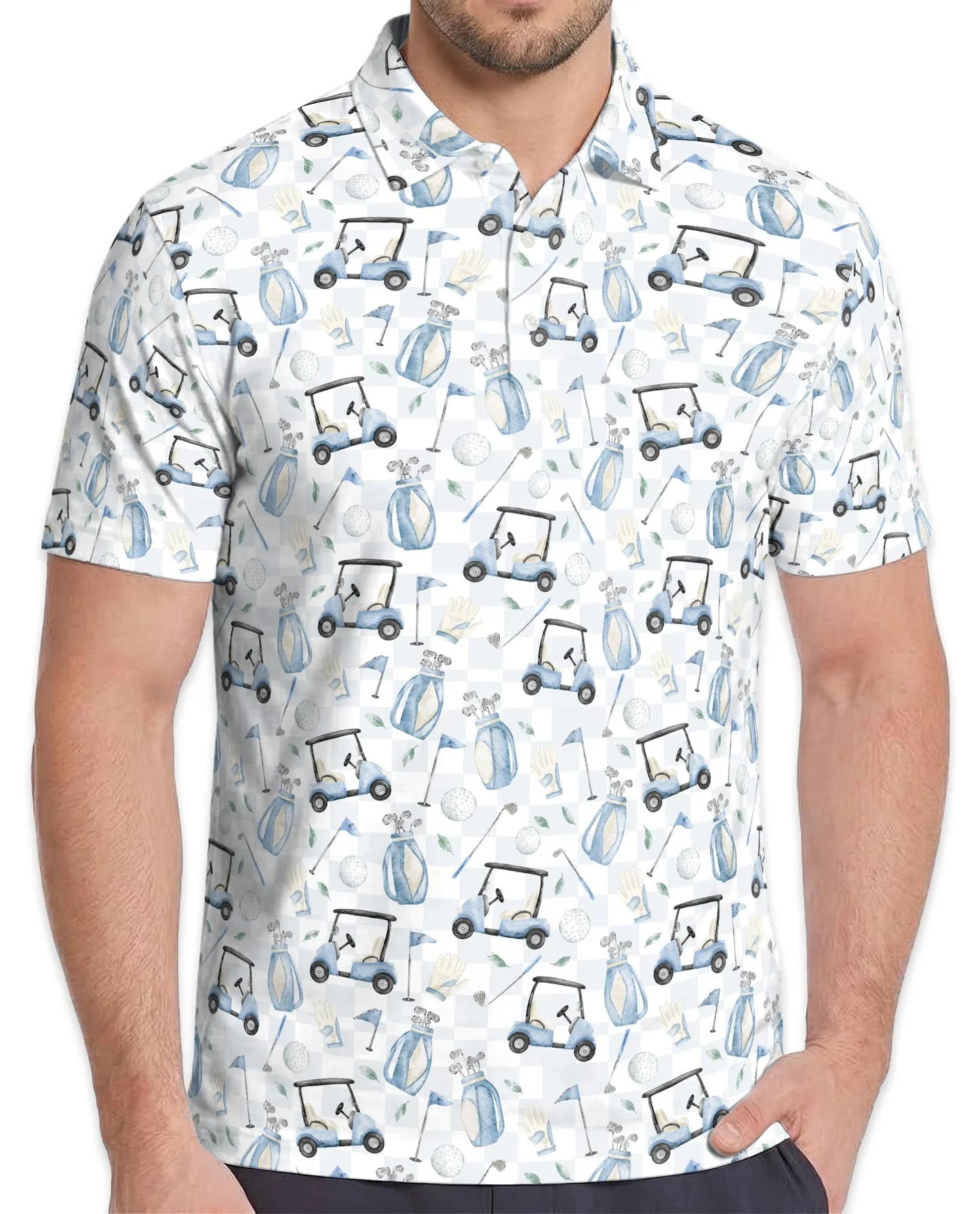 Watercolor Golf Seamless Pattern Polo Shirt for Men, Artistic Sport Style | Azhawaiian