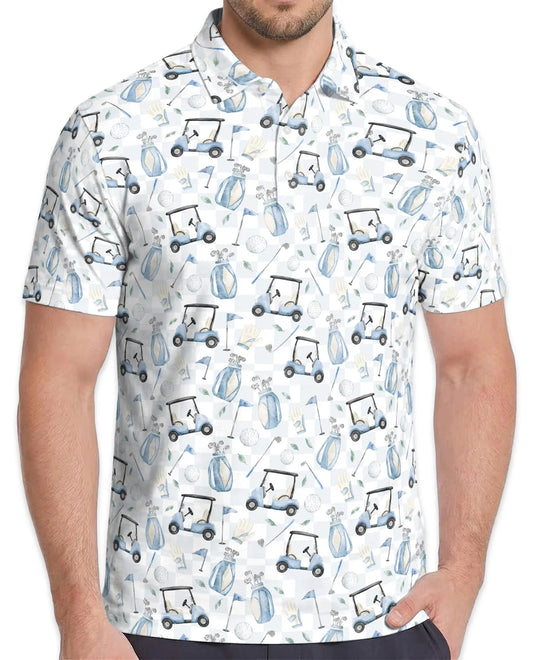 Watercolor Golf Seamless Pattern Polo Shirt for Men, Artistic Sport Style | Azhawaiian