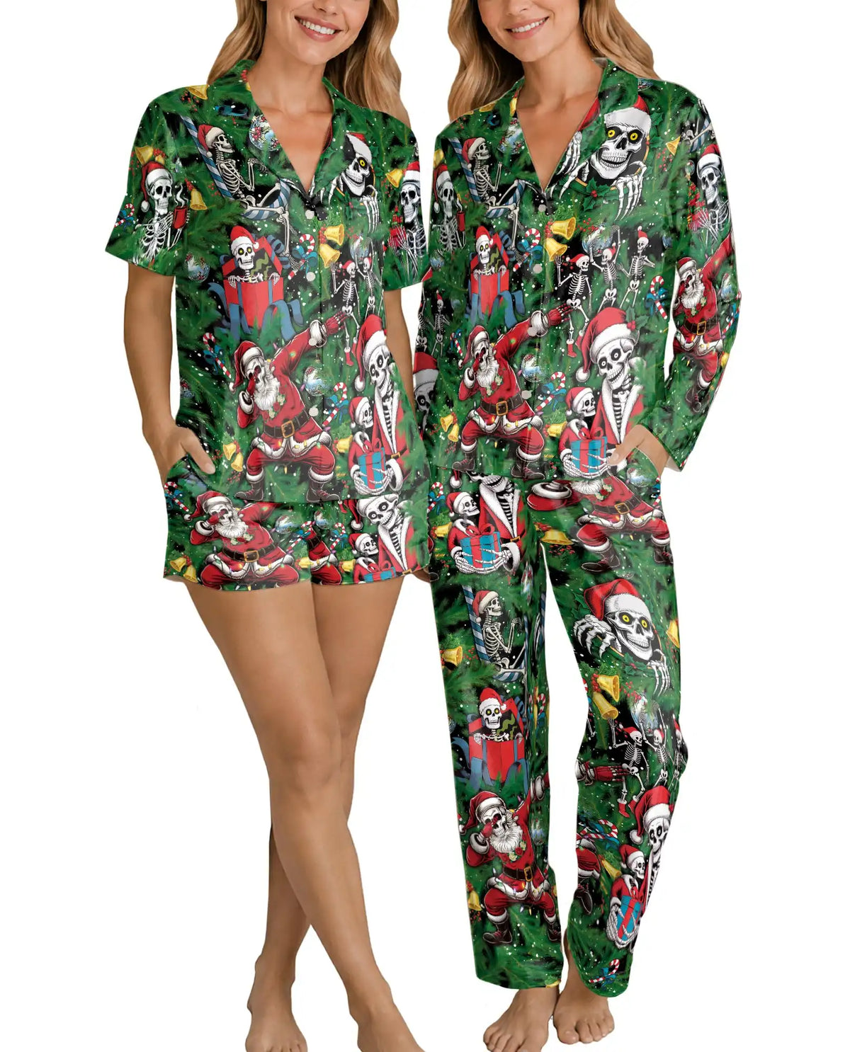Santa Skeleton Christmas Pajama Set for Women – Spooky Holiday Print