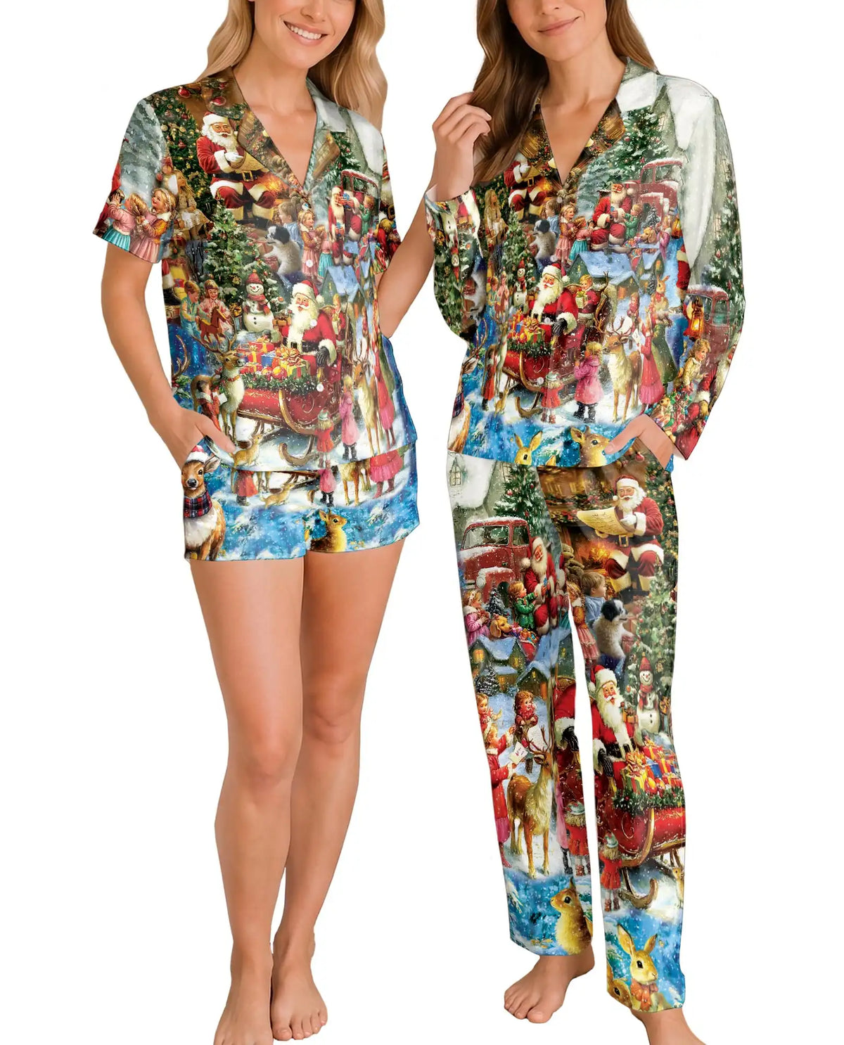 Christmas Santa Pajama Set for Women, Holiday Winter Sleepwear