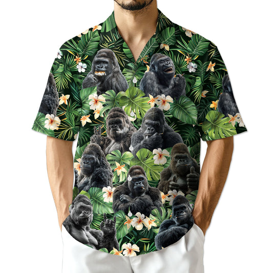 Funny Gorilla Smoking Hawaiian Shirt for Men, Button Down Aloha Shirt - Azhawaiian
