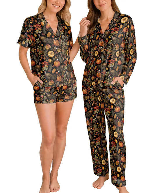 Thanksgiving Turkey Pajama Set for Women – Fall Harvest Print