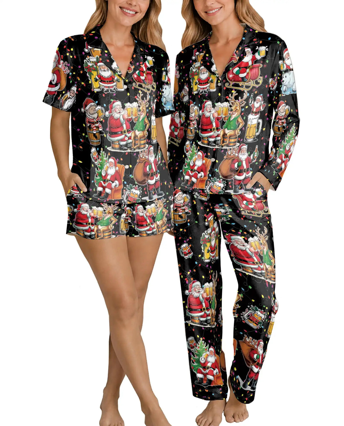 Christmas Beer Santa Pajama Set for Women – Funny Reindeer Print