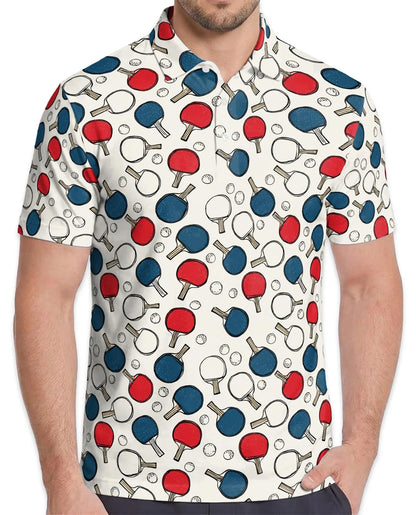 Ping Pong Paddle Pattern Polo Shirt for Men, Table Tennis Sports Style | Azhawaiian
