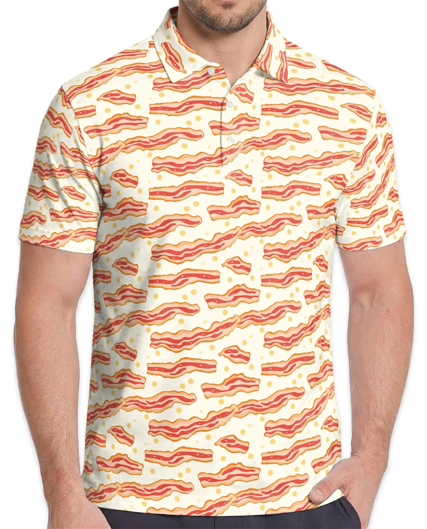 Bacon Pattern Polo Shirt for Men, Funny Food Lover Style | Azhawaiian