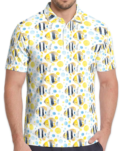 Undersea Pattern Polo Shirt for Men, Tropical Marine Life Style | Azhawaiian