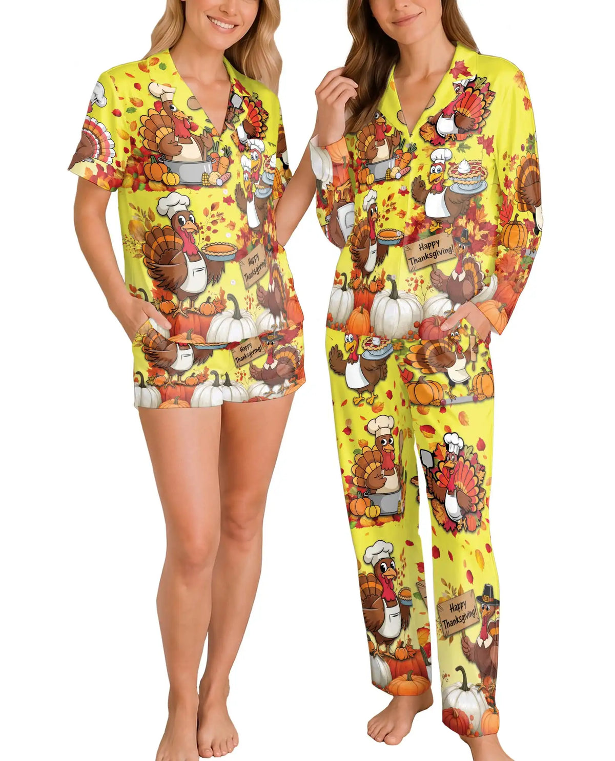 Thanksgiving Turkey Pajama Set for Women – Fall Pumpkin Print