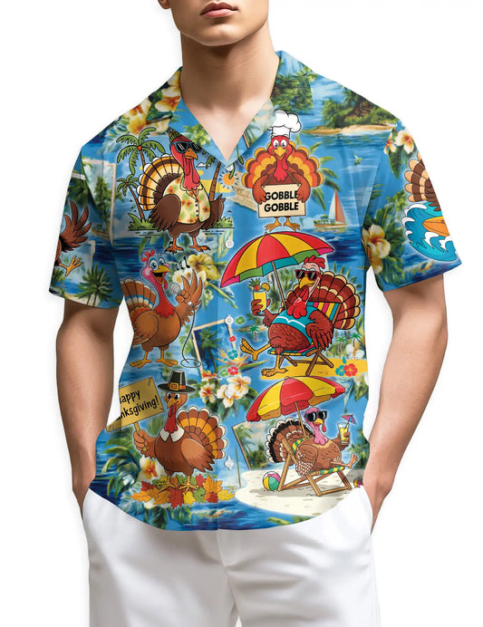 Tropical Thanksgiving Turkey Hawaiian Shirt for Men