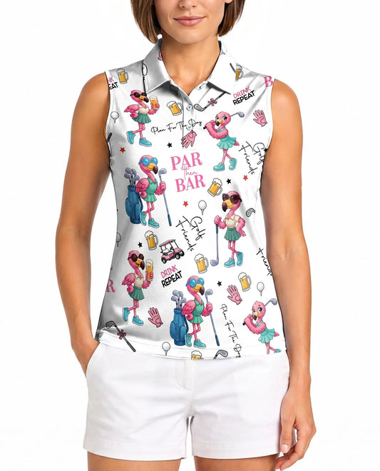 Par Then Bar Flamingo Sleeveless Polo Shirt for Women | Azhawaiian