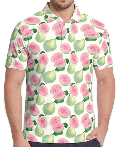 Guava Pattern Polo Shirt for Men, Tropical Fruit Summer Style | Azhawaiian