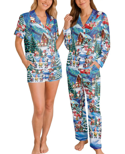 Christmas Gnome Pajama Set for Women – Snowy Village Print