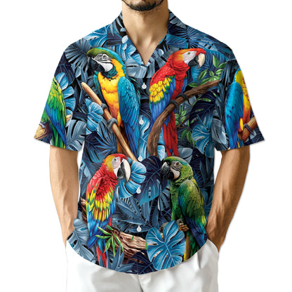 Colorful Parrot Hawaiian Shirt for Men, Button Down Aloha Shirt - Azhawaiian